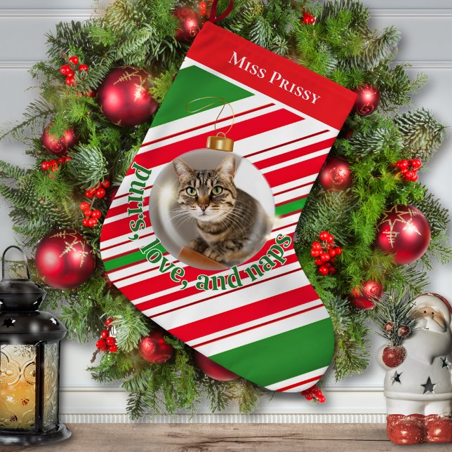 Custom Cat Foto Strumpf Purrs Liebe Nickerchen Großer Weihnachtsstrumpf (Von Creator hochgeladen)