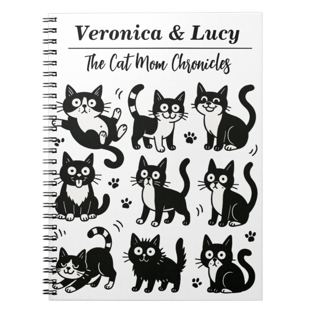 Custom Cat Mom Notebook – Funny Black & White Cat Notizblock (Vorderseite)