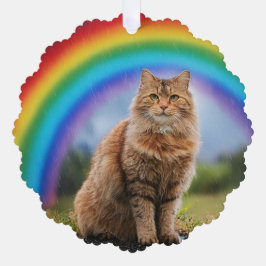 Custom Cat on Rainbow Ornament Karte