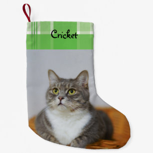 Custom Cat Pet Green Flannel Holiday Kleiner Weihnachtsstrumpf