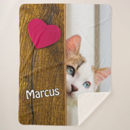 Custom Cat Photo Blanket with Pet's Name Sherpadecke