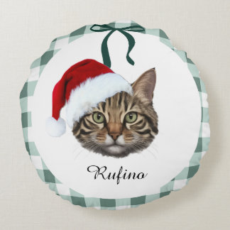 Custom Cat Photo Christmas Pillow Rundes Kissen
