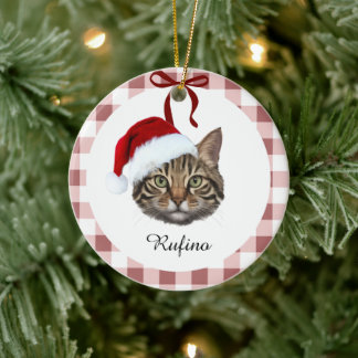 Custom Cat Photo & Name Christmas Ornament