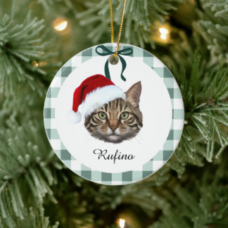 Custom Cat Photo & Name Christmas Ornament