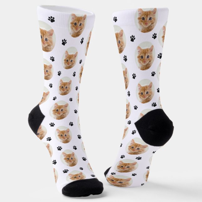 Custom Cat Photo Paw Print Socken (Gewinkelt)