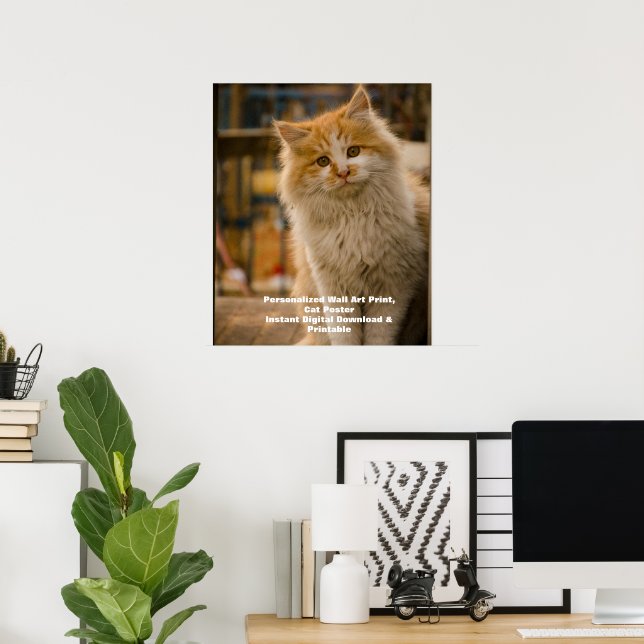 Custom Cat Portrait Poster - Digital Pet Art Print (Heimbüro)