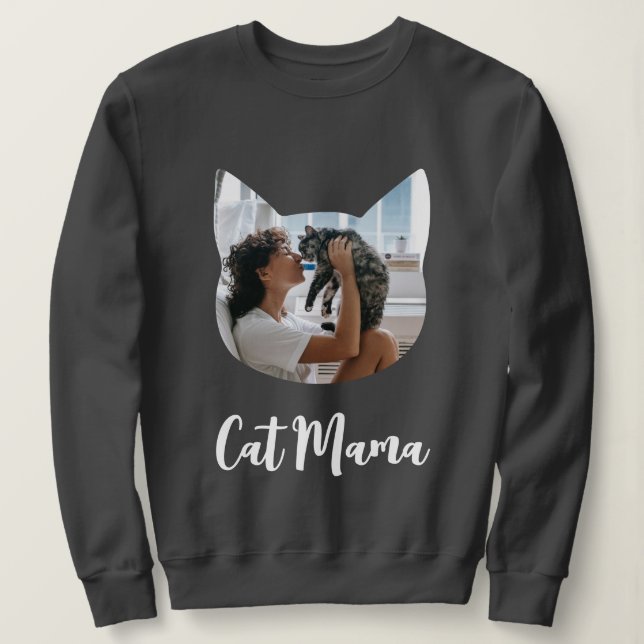 Custom Cat Shaped Foto Cat Lover Cat Mama Script Sweatshirt (Design vorne)