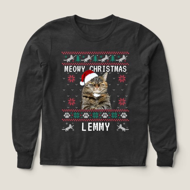 Custom Cat Ugly Christmas Sweatshirt with Photo (Design Vorderseite)