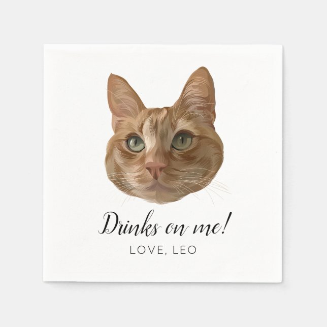Custom Cat Wedding Cocktail Napkins Drinks on Me Serviette (Vorderseite)