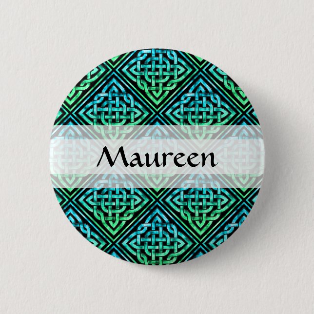 Custom Celtic Knot - Diamond Tile Blue Green Button (Vorderseite)