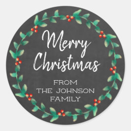 Custom Chalkboard Frohe Weihnachten Holly Wreath Runder Aufkleber
