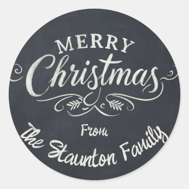 Custom Chalkboard Frohe Weihnachtsfeier Runder Aufkleber (Vorderseite)