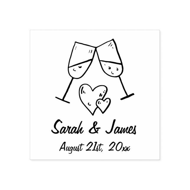 Custom Champagne Hörnamen und Hochzeitstermin Gummistempel (Prägung)