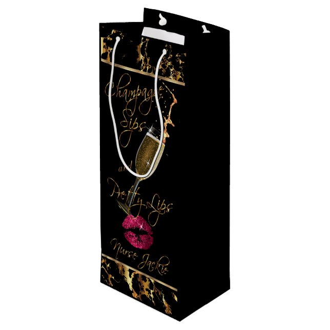 Custom - Champagnersippen und Hübsche Lippen  Geschenktüte Für Weinflaschen (Rückseite Schrägansicht)