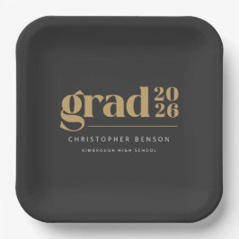 Custom Charcoal Gray Gold 2026 Graduation Pappteller