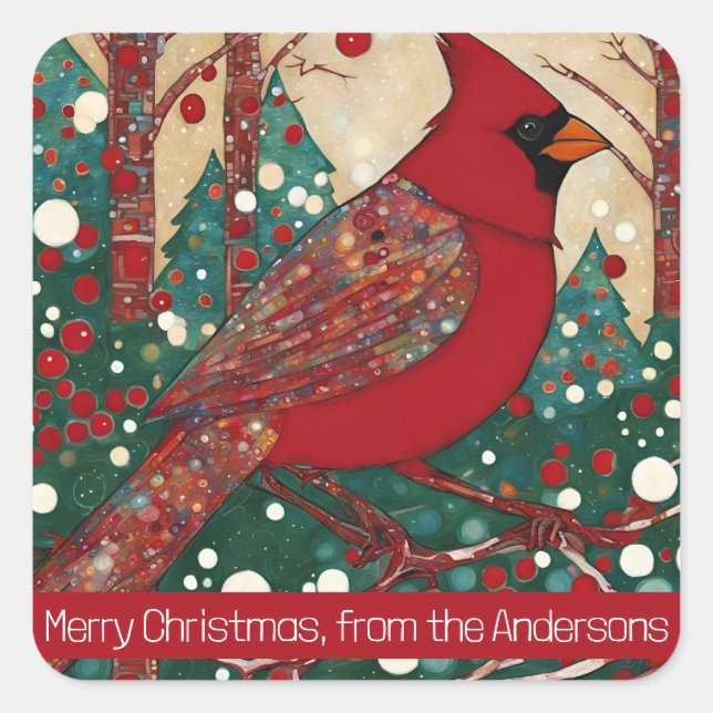 Custom Charming Whimsical Santa Blue Birds Quadratischer Aufkleber (Vorderseite)