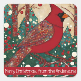Custom Charming Whimsical Santa Blue Birds Quadratischer Aufkleber