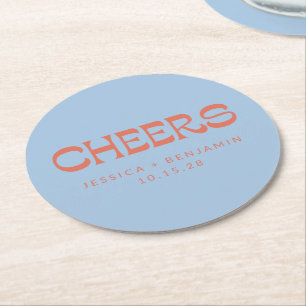 Custom Cheers Blue Terracotta Chic Moderne Hochzei Runder Pappuntersetzer