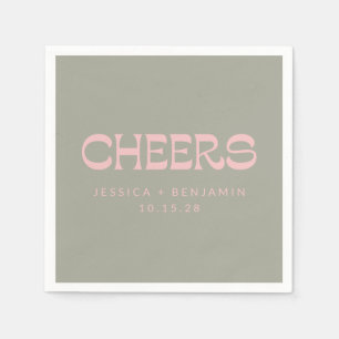 Custom Cheers Sage Green Pink Chic Moderne Hochzei Serviette