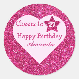 Custom Cheers to 21 Niedlich Pink Glitzer Happy bd Runder Aufkleber