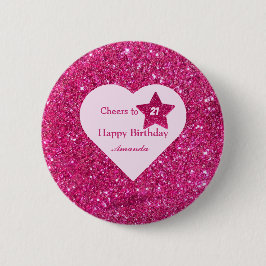 Custom Cheers to 21. pink Glitzer Happy Geburtstag Button