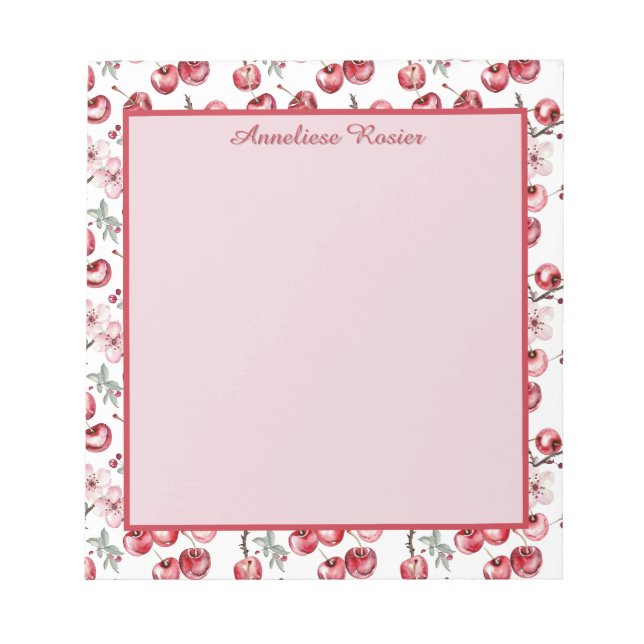 Custom Cherries and Cherry Blossom Muster Notizblock (Vorderseite)