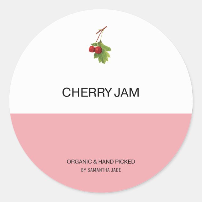 Custom Cherry Jam & Preserve Jar Labels für Pantry Runder Aufkleber (Vorderseite)