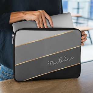 Custom Chic Dark Medium Light Gray Strip Art Laptopschutzhülle
