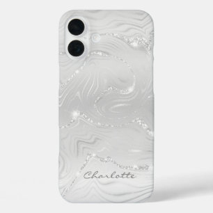 Custom Chic Gray Silver Glitzer Pattern Girl iPhone 16 Plus Hülle