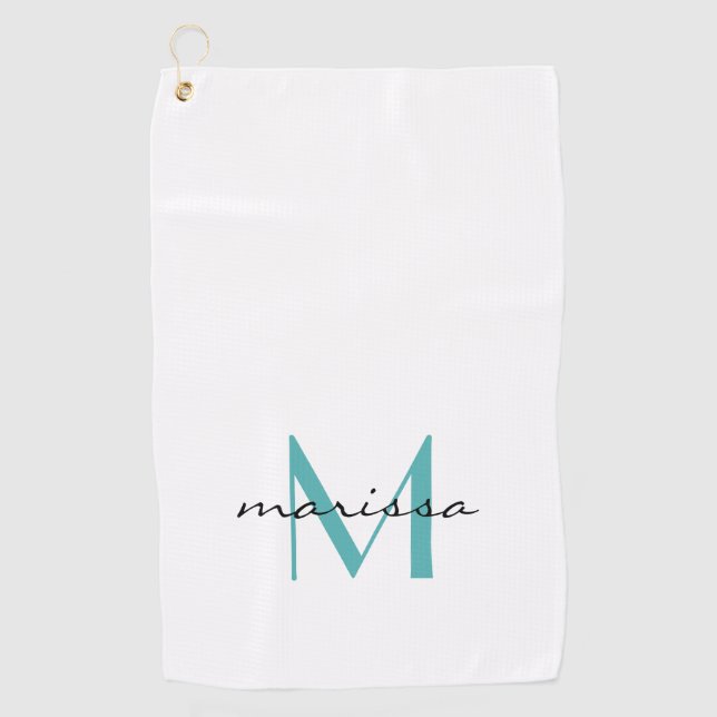 Custom Chic Ladys Aquamarin Name Monogram Golf Han Golfhandtuch (Vorderseite)