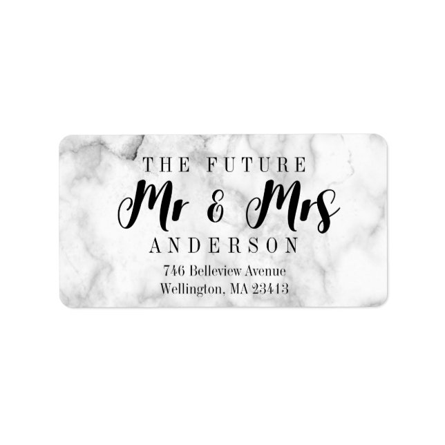 Custom Chic Marmor The Future Mr. und Mrs. Script Adressaufkleber (Vorne)