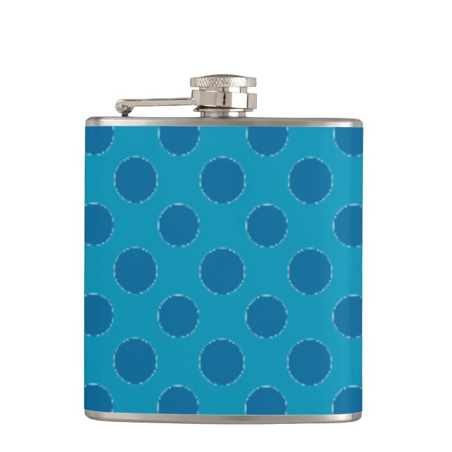 Custom Chic Navy auf Blue Polka Dots Hip Flask Flachmann (Vorderseite)