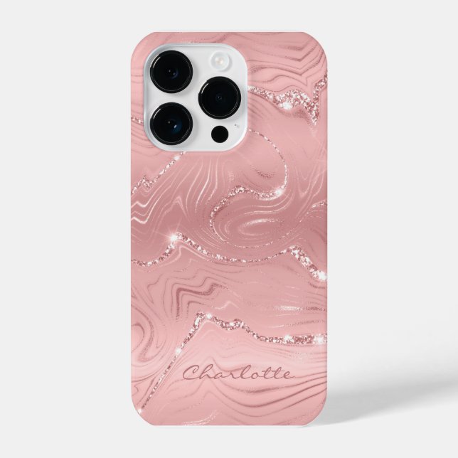 Custom Chic Pink Silver Glitzer Muster Girl iPhone 14 Pro Hülle (Rückseite)