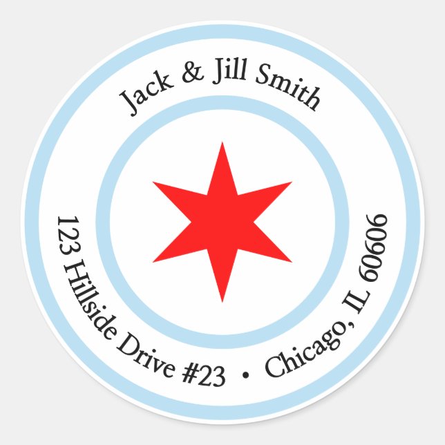Custom Chicago Address Chicago Flag 6-poliger Star Runder Aufkleber (Vorderseite)