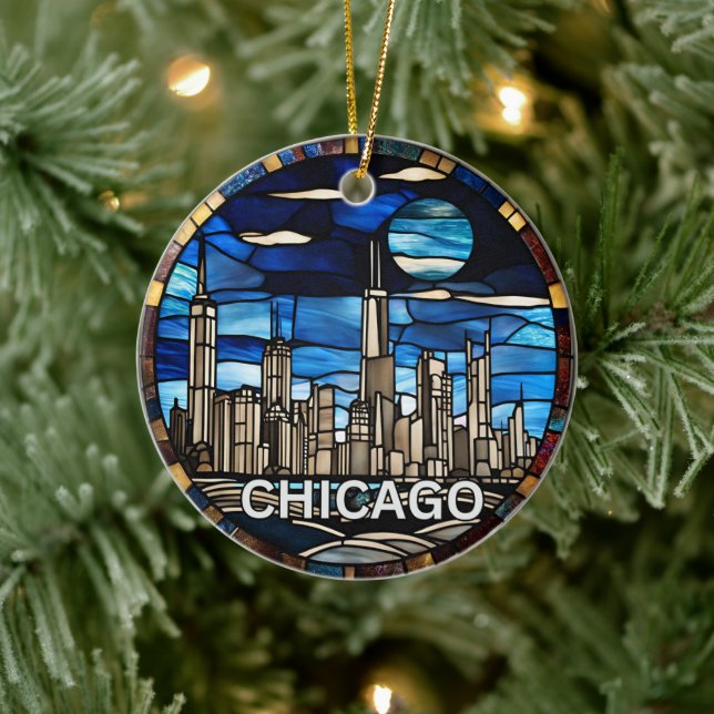 Custom Chicago Skyline Keramik Ornament (Baum)