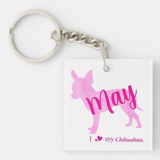 Custom Chihuahua Keychain Pastel Pink Silhouette (Devant)