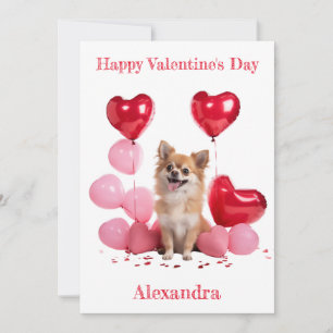 Custom Chihuahua Pink Rotes Herz Balloons Valentin Feiertagskarte