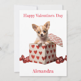 Custom Chihuahua Pup Red Hearts on Box Valentine Feiertagskarte