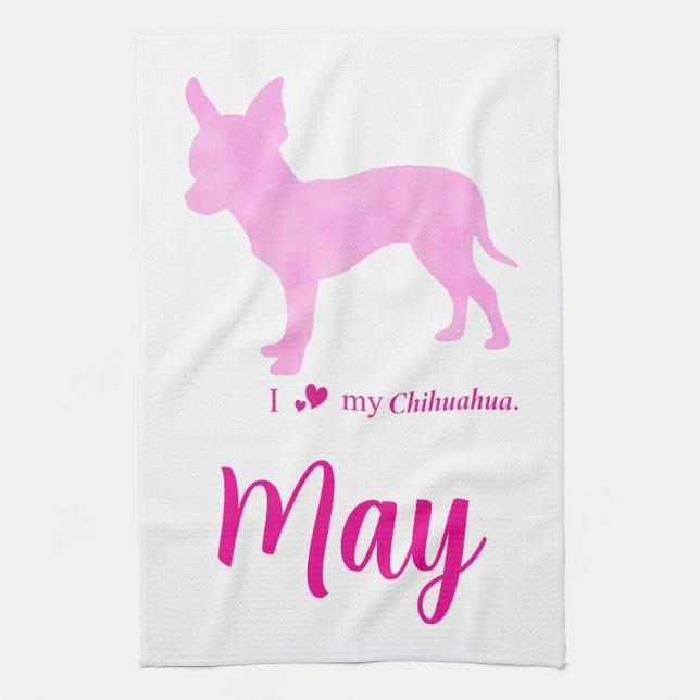 Custom Chihuahua towel Pastel Pink Silhouette Geschirrtuch (Vertikal)