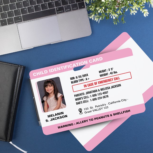 Custom Child Emergency Photo ID Badge for Kids Ausweis (Custom Child Emergency Photo ID Badge for Kids)