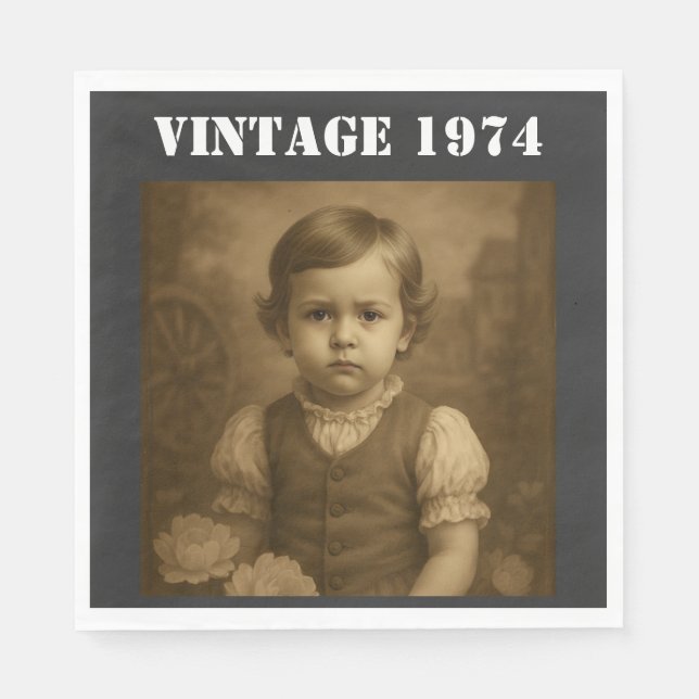 Custom Childhood Photo & Year Vintage Personalized Serviette (Vorderseite)
