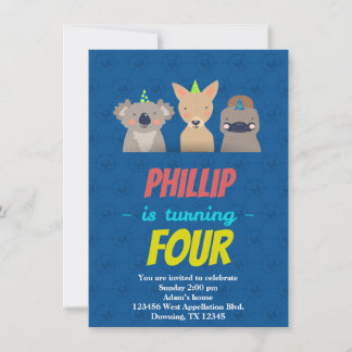 Custom Childs Birthday Card Animals Hats Cartoon Einladung