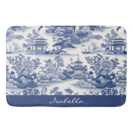 Custom Chinoiserie Muster Pagoda Blau Weiß Badematte