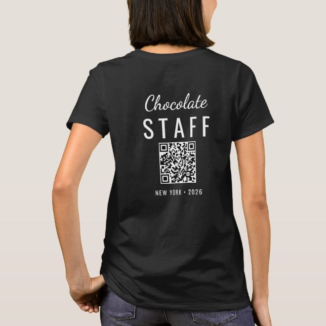 Custom Chocolate Festival Event Logo QR Code Staff T-Shirt (Rückseite)
