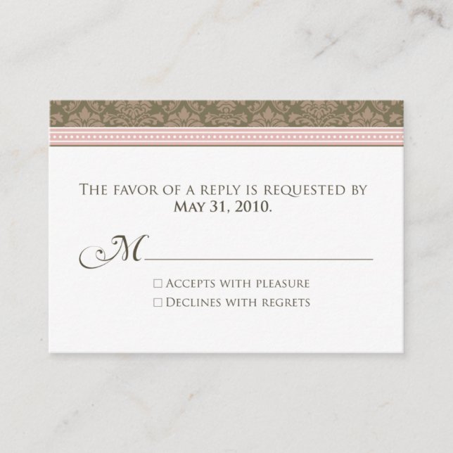 :custom: Chocolate/Pink Damask 3.5x2.5" UAWG Begleitkarte (Vorderseite)