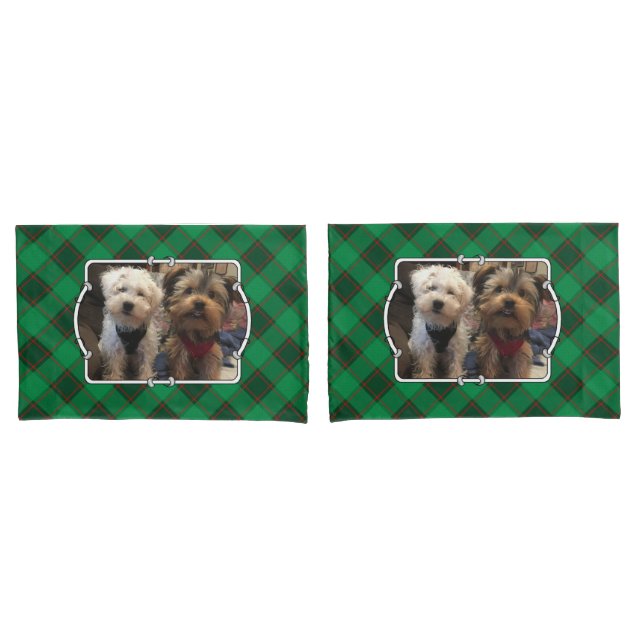 Custom Christmas 2 Foto Frame Rot und Grün Kariert Kissenbezug (Vorderseite-Set)