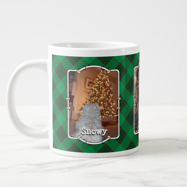 Custom Christmas 3 Foto Rahmen rot & grün Kariert Jumbo-Tasse (Links)