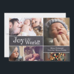 Custom Christmas Baby Fotos Freude an der Welt Feiertagskarte<br><div class="desc">Personalisierte diese Collage Baby Weihnachtsgrüß/Ankündigung Karte mit Ihren Lieblings-Fotos. Die Karte ist ideal, um Ihre Begeisterung bei der Ankündigung der Geburt Ihres ersten Babys und senden Sie Ihre Familie Weihnachtsgrüße. Mit den Worten "Joy to the world" auf einem Chalkboard-Hintergrund. Die Wörter, Fotos, Begrüßung und Abmeldung können bei Bedarf einfach angepasst...</div>