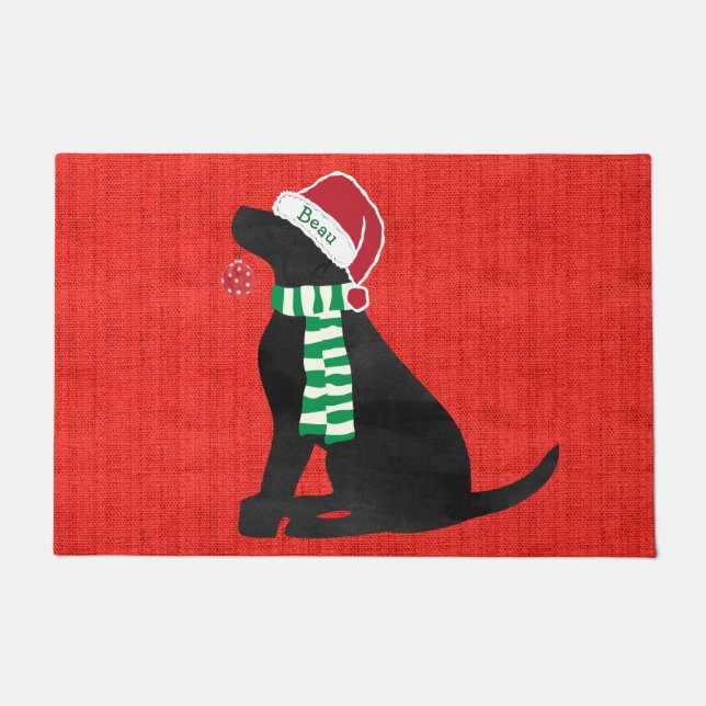 Custom Christmas Black Labrador Holiday Red Fußmatte (Vorderseite)