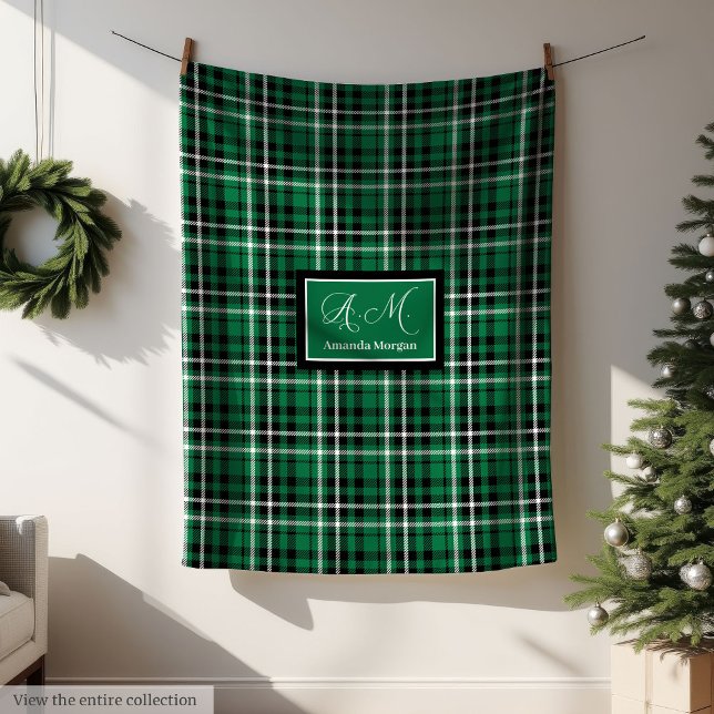 Custom Christmas Blanket Green Black Tartan Decor Fleecedecke (Custom Christmas Blanket Green Black Tartan Decor)